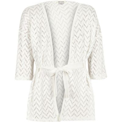 Girls cream lace belted cardigan